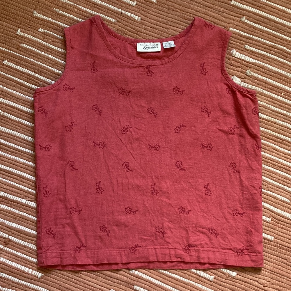 Vintage linen/rayon boxy tank with floral embroidery